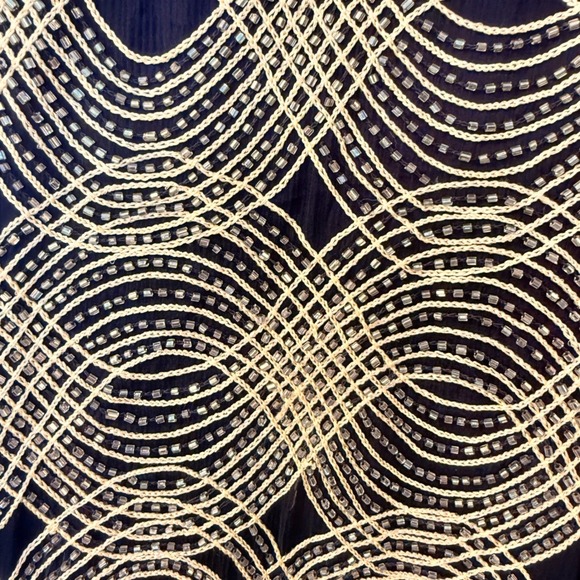 VTG Silk Glam Beaded Cardigan Black Gold Geometric Open Front Long Sleeve - Picture 8 of 14